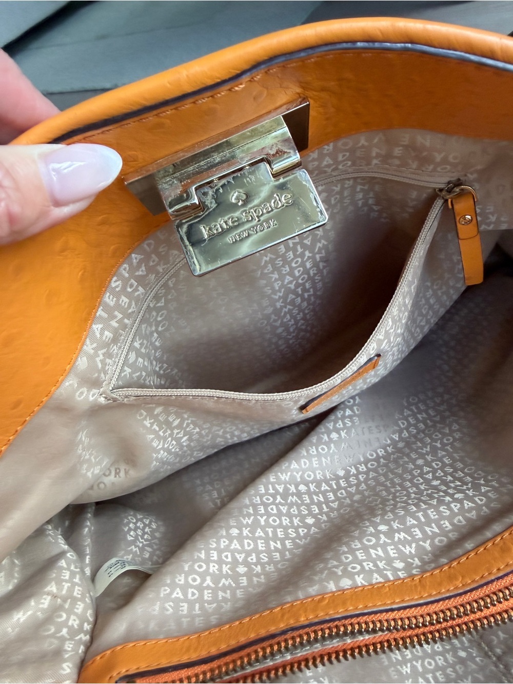 kate spade Orange Ostrich-Embossed Shoulder Tote - Picture 10 of 15